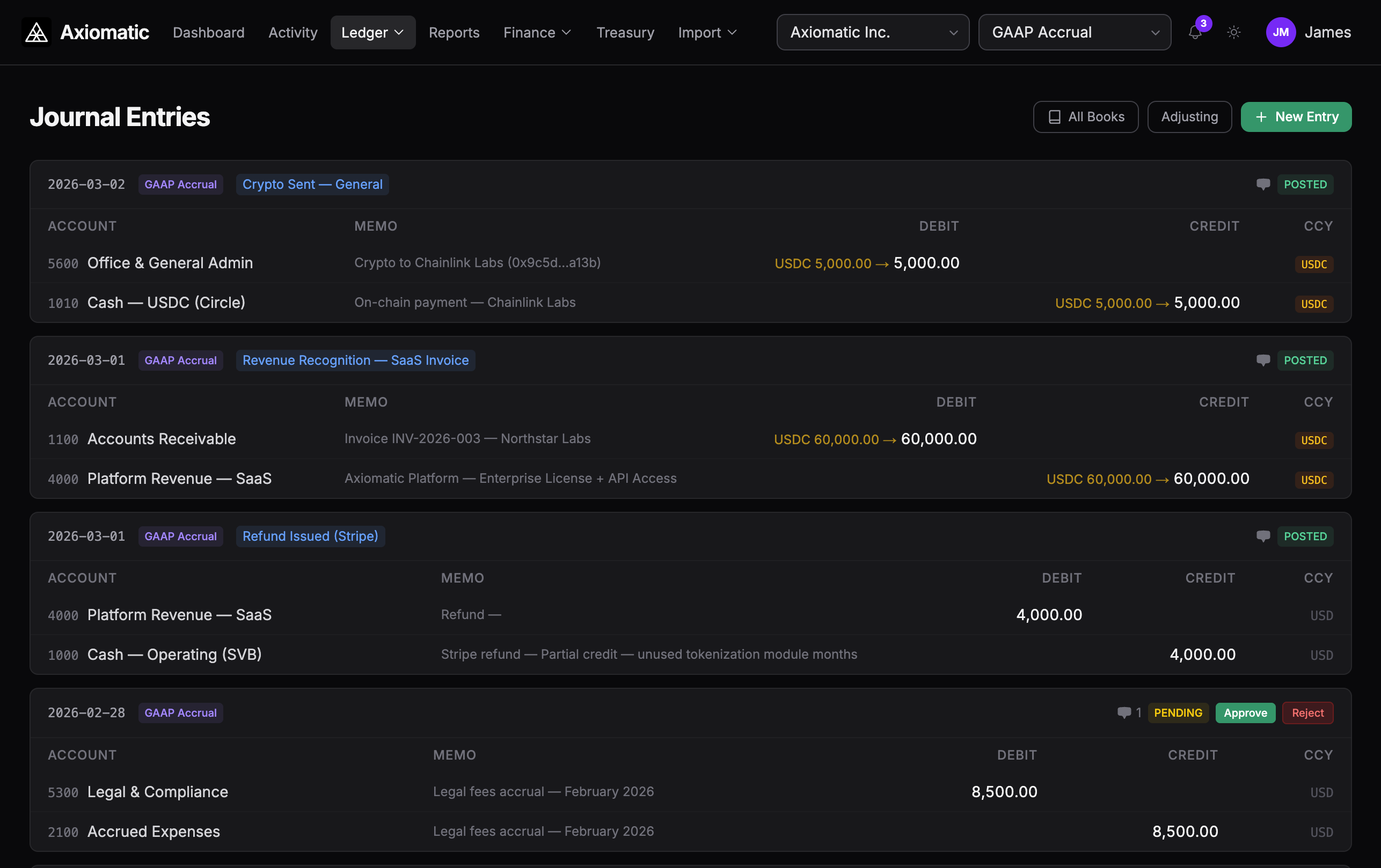 Axiomatic Journal Entries