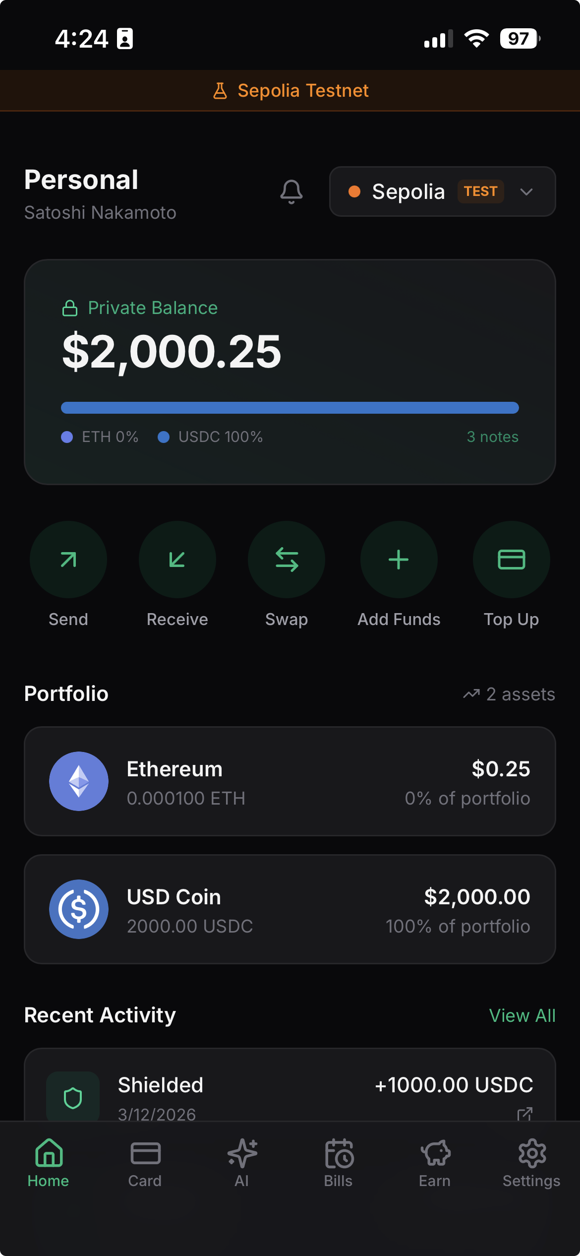 Axiomatic Wallet Home