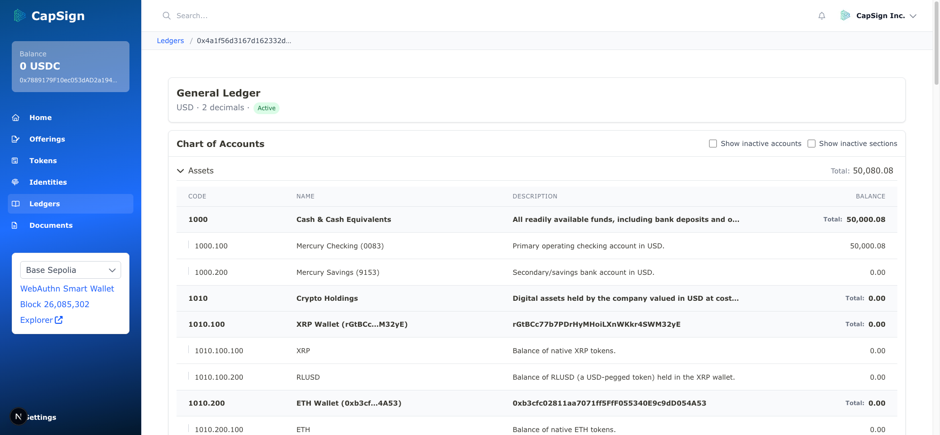 CapSign Chart of Accounts